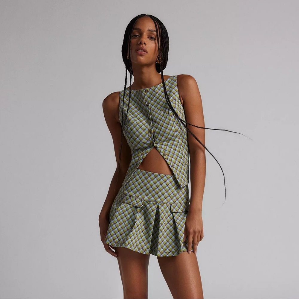 Kimchi Blue Set- Crop Vest Top & Pleated Mini Skirt Med. Urban Outfitter Brand